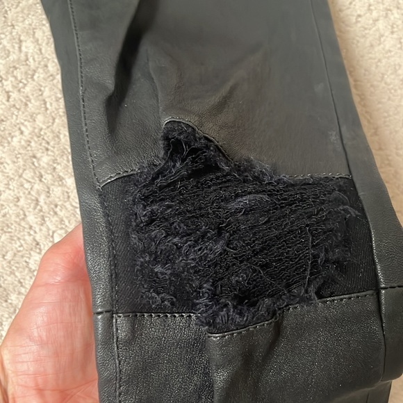 leather pants with denim ripped knees - Picture 2 of 3